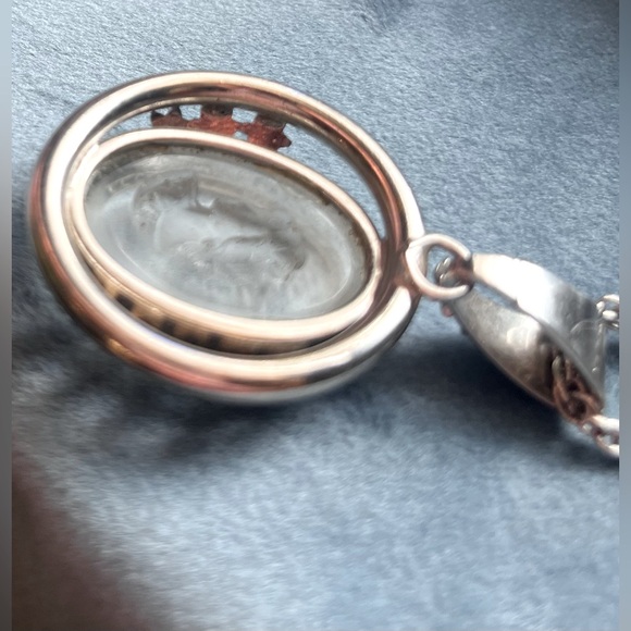 Statement Glass Carved Relief Intaglio Cameo Pendant w/Chain SilverTone Necklace - Picture 7 of 10